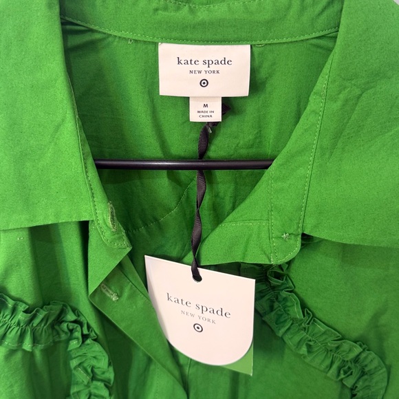 kate spade Emerald Green Ruffle-Trim Midi Shirt Dress - Picture 3 of 4